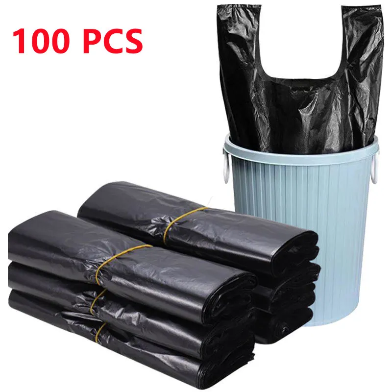 100PCS Black Plastic Shopping Bag Vest Storage Bag Thickened Supermarket Shopping Packing Takeaway Kitchen Garbage Storage Bag