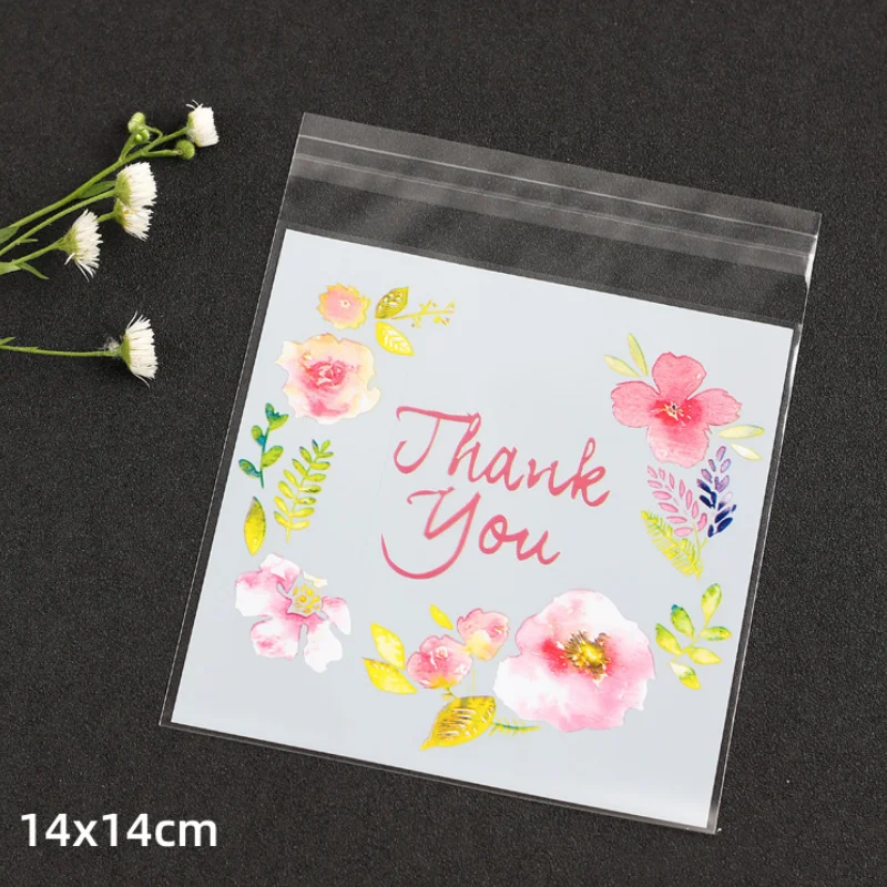100pcs Plastic Bags Thank you Cookie Candy Bag Self-Adhesive For Wedding Birthday Party Gift Bag Biscuit Baking Packaging Bag