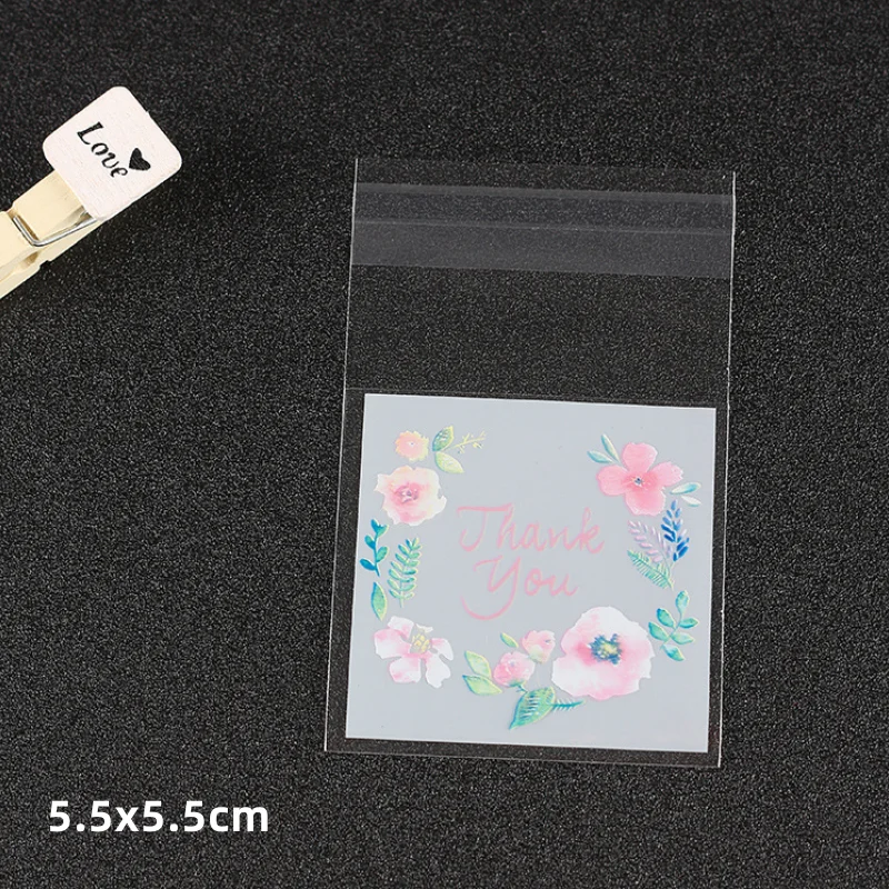 100pcs Plastic Bags Thank you Cookie Candy Bag Self-Adhesive For Wedding Birthday Party Gift Bag Biscuit Baking Packaging Bag