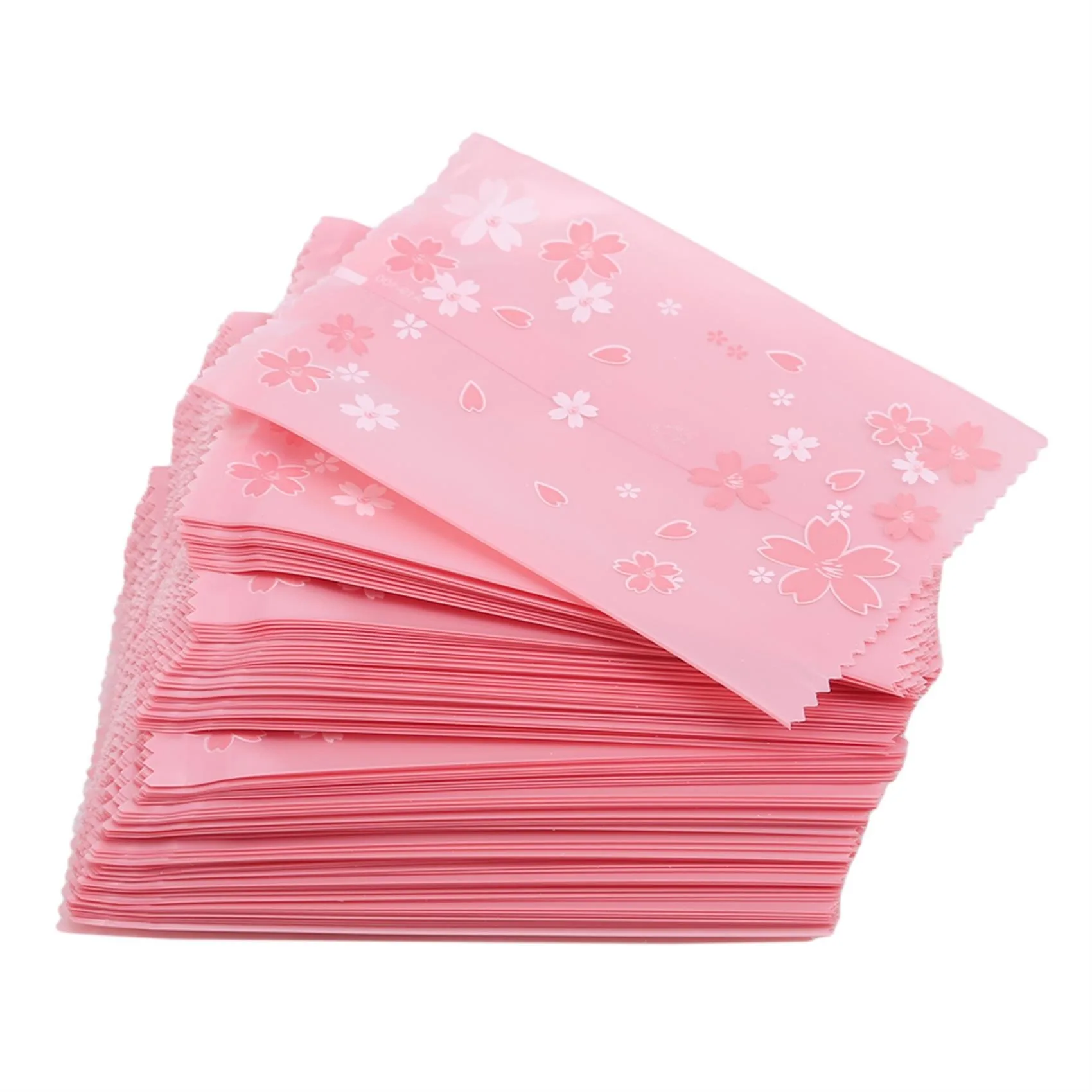 100pcs Multi-size Sakura Pink Cherry Blossom Frosted Self-adhesive Cellophane Bag Self Seal Cookies Packing Plastic Baker's Bags