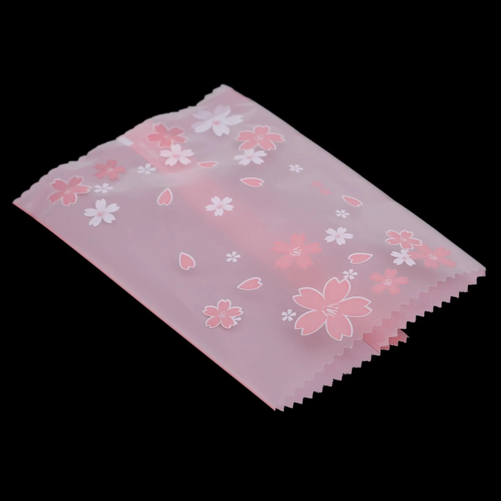 100pcs Multi-size Sakura Pink Cherry Blossom Frosted Self-adhesive Cellophane Bag Self Seal Cookies Packing Plastic Baker's Bags