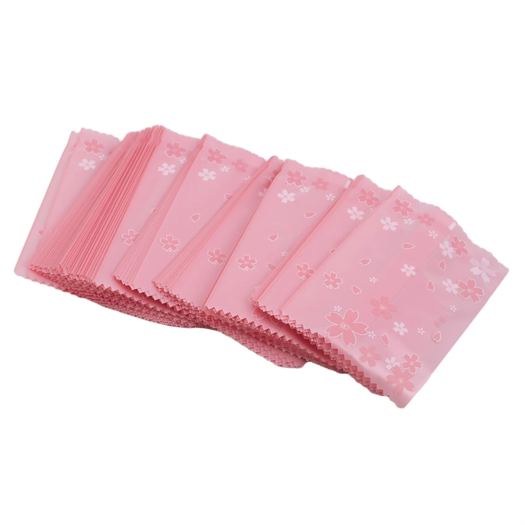 100pcs Multi-size Sakura Pink Cherry Blossom Frosted Self-adhesive Cellophane Bag Self Seal Cookies Packing Plastic Baker's Bags