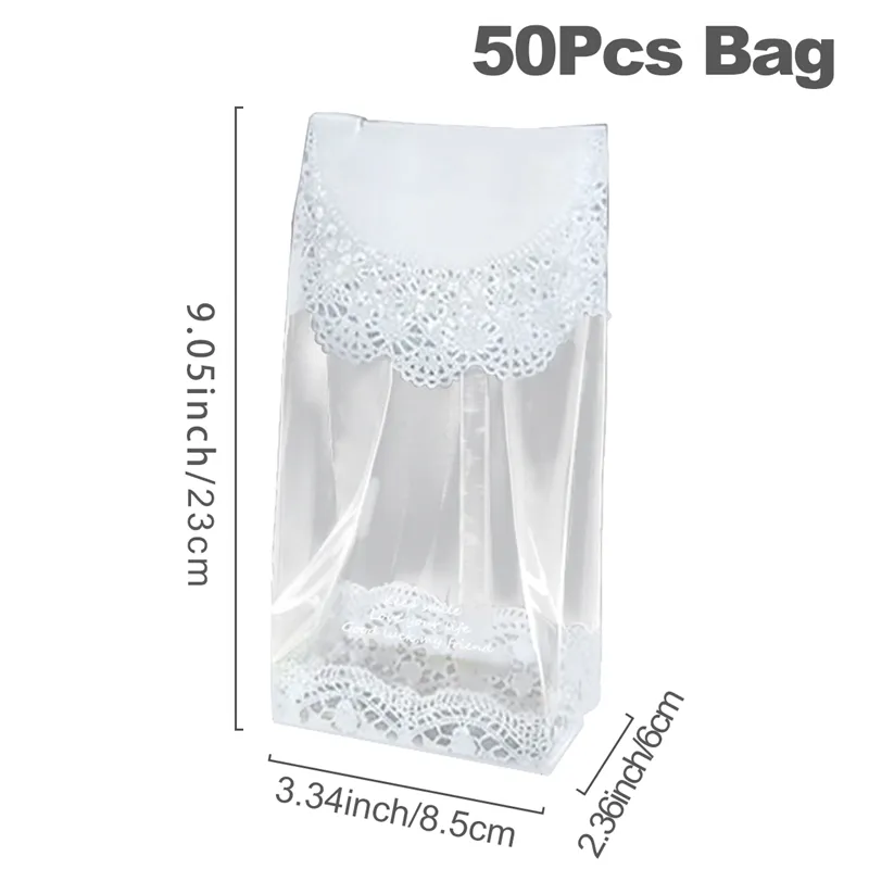 50pcs/lot White Lace Cookie Biscuit Bag Wedding Gift Candy Cupcake Hand Made DIY Christmas Plastic Packaging Bags