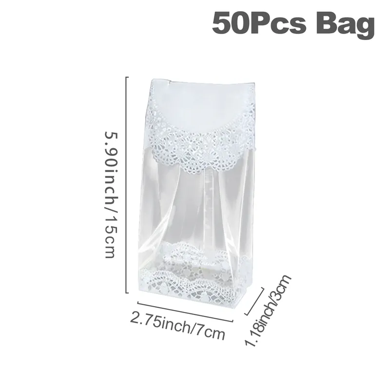 50pcs/lot White Lace Cookie Biscuit Bag Wedding Gift Candy Cupcake Hand Made DIY Christmas Plastic Packaging Bags
