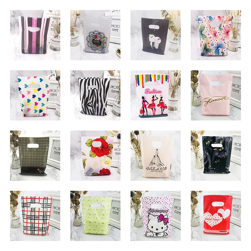 Cheaper More Pattern Jewelry Plastic Bag With Handle 15x20cm Christmas Wedding Gift Thick Shop Gift Shopping Packaging Pouches