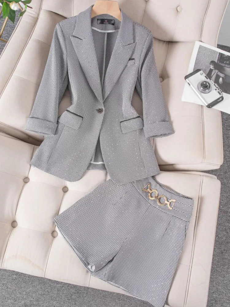 Office Wear Women Suit Korean Casual Blazer Suits Collar Single Button Blazers Summer 2024 New Basic Simple Elegant Short Suits
