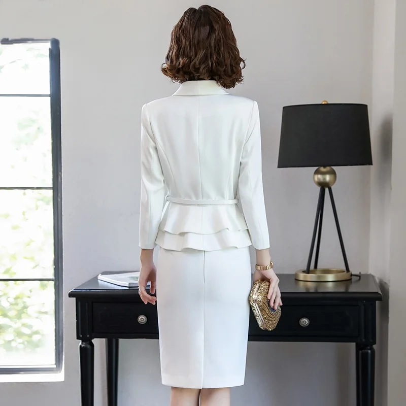 Interview suits female ladies elegant white blazer skirt suit female women 2019 office uniform designs business suit AA4231