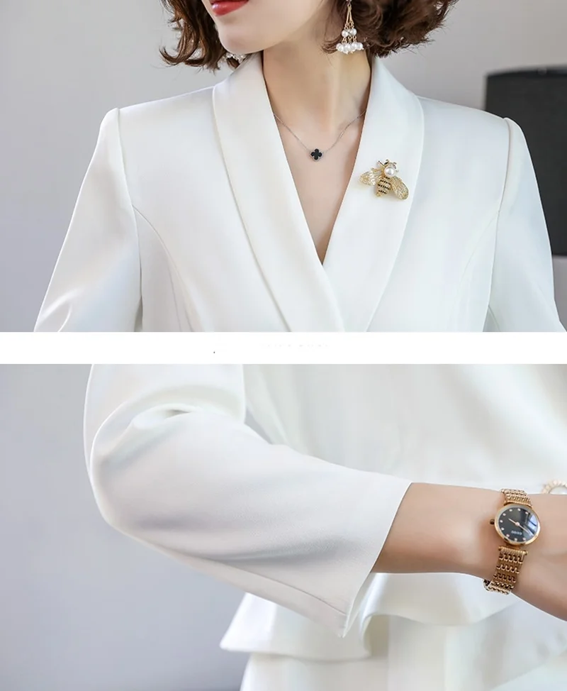 Interview suits female ladies elegant white blazer skirt suit female women 2019 office uniform designs business suit AA4231