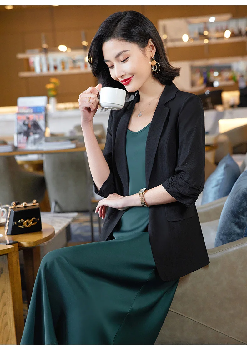 Korean Spring Summer Dress Suits Women Fashion Two Piece Set Outfits Blazer Top Office Ladies Formal OL Work Professional Wear