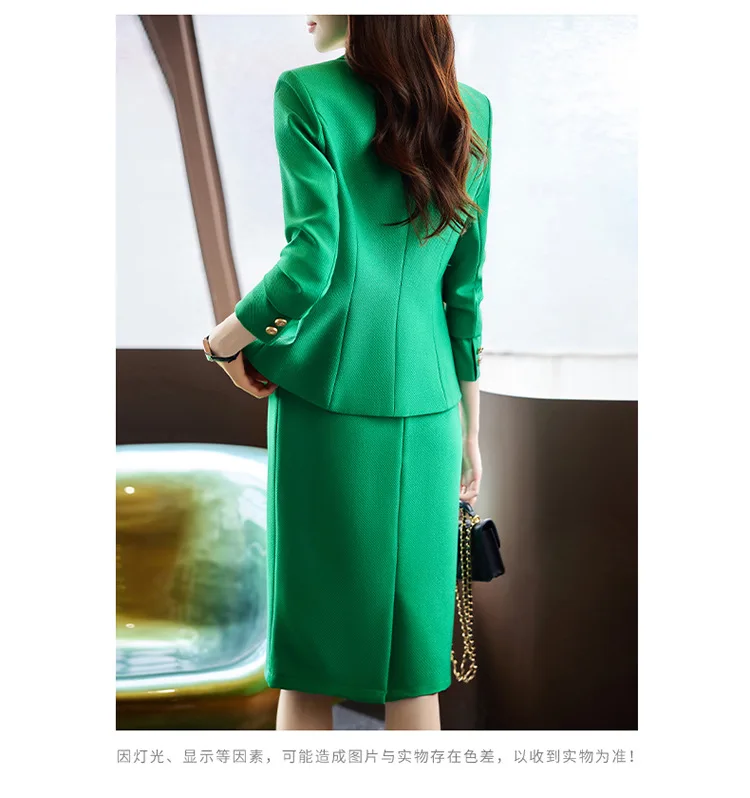 Chic Women Dresses Set 2023 Green Purple Black Casual Blazer Jacket + Dress Suit Office Lady Work Business Formal 2 Pieces Set