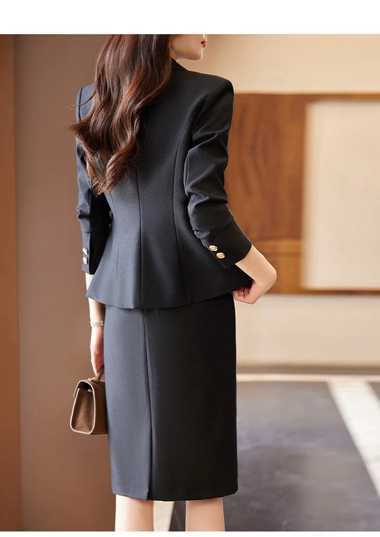 Chic Women Dresses Set 2023 Green Purple Black Casual Blazer Jacket + Dress Suit Office Lady Work Business Formal 2 Pieces Set