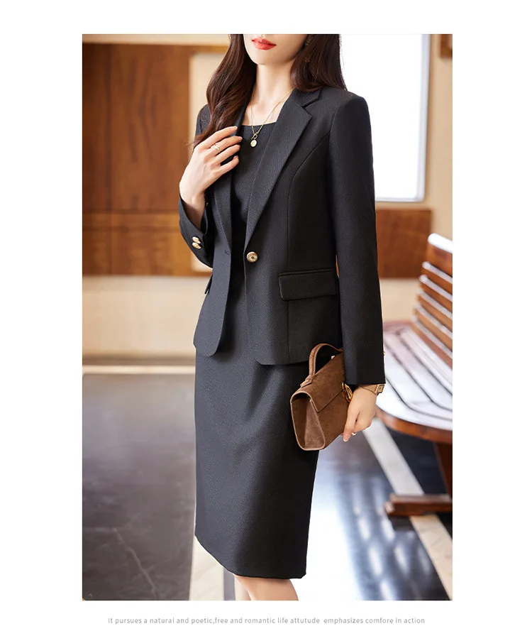 Chic Women Dresses Set 2023 Green Purple Black Casual Blazer Jacket + Dress Suit Office Lady Work Business Formal 2 Pieces Set