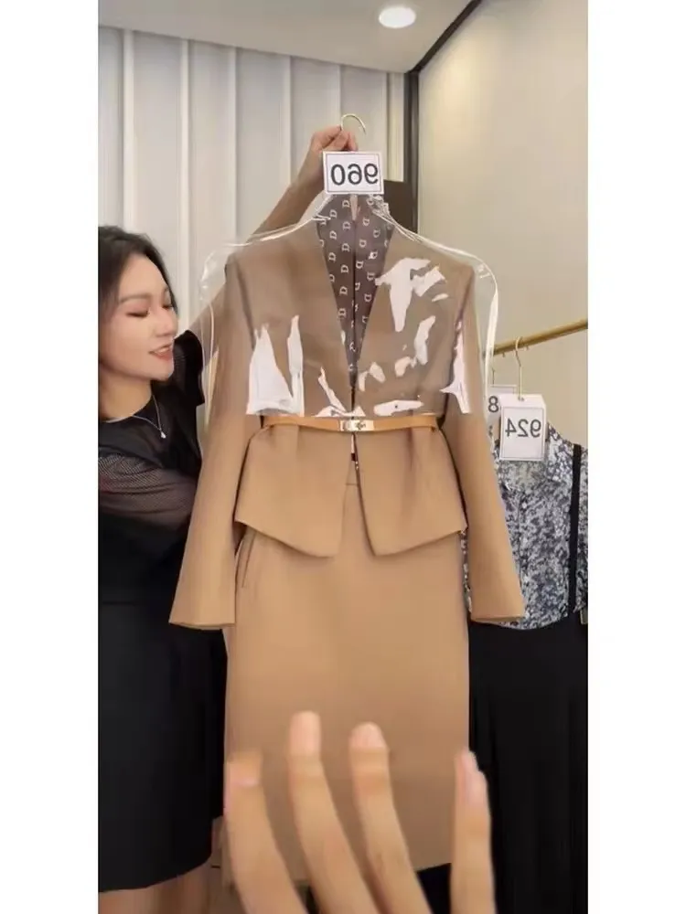 Autumn New Elegant Short Blazer Jacket Peplum Midi Skirt Fashion 2 Piece Set for Women Office Lady Girls High Quality