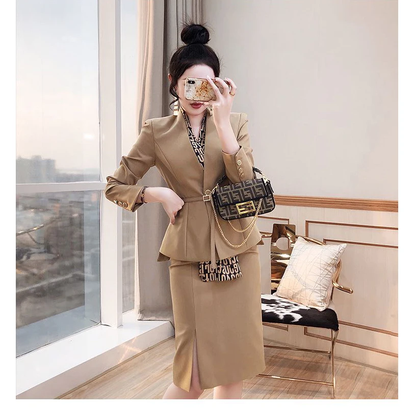 Women Long Sleeve Tops Blazers Coats And Pencil Skirt Two Piece Sets Business Outfits Formal Suits 2023 Spring Autumn Clothes