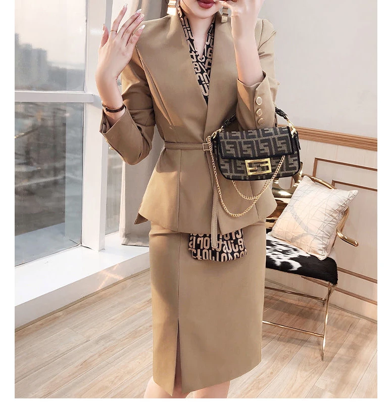 Women Long Sleeve Tops Blazers Coats And Pencil Skirt Two Piece Sets Business Outfits Formal Suits 2023 Spring Autumn Clothes