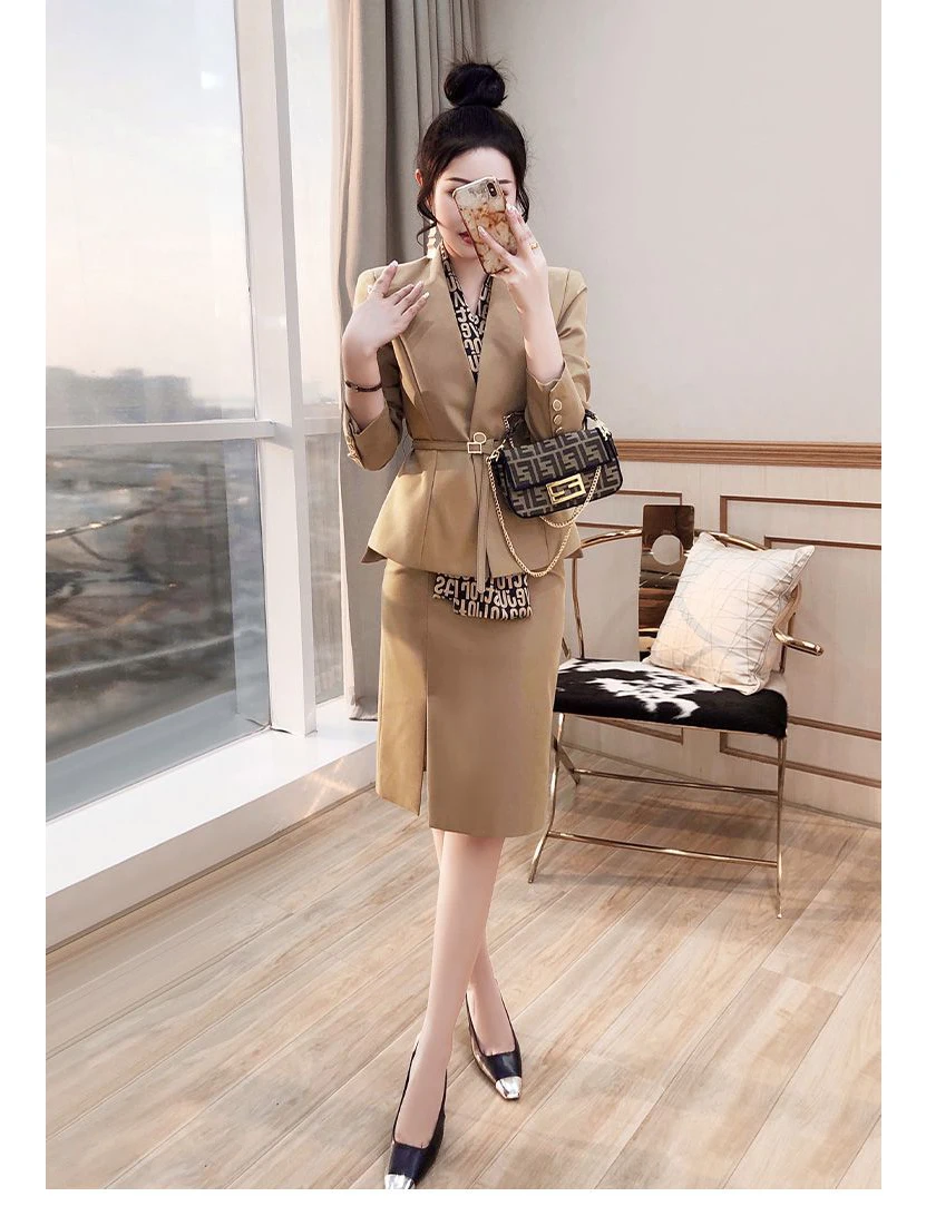 Women Long Sleeve Tops Blazers Coats And Pencil Skirt Two Piece Sets Business Outfits Formal Suits 2023 Spring Autumn Clothes