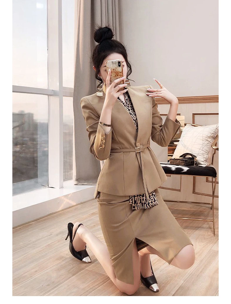 Women Long Sleeve Tops Blazers Coats And Pencil Skirt Two Piece Sets Business Outfits Formal Suits 2023 Spring Autumn Clothes