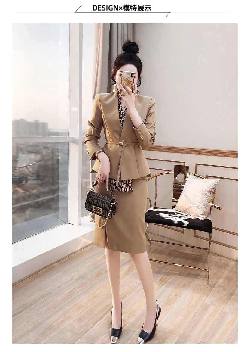 Women Long Sleeve Tops Blazers Coats And Pencil Skirt Two Piece Sets Business Outfits Formal Suits 2023 Spring Autumn Clothes
