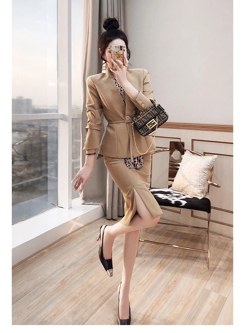 Women Long Sleeve Tops Blazers Coats And Pencil Skirt Two Piece Sets Business Outfits Formal Suits 2023 Spring Autumn Clothes