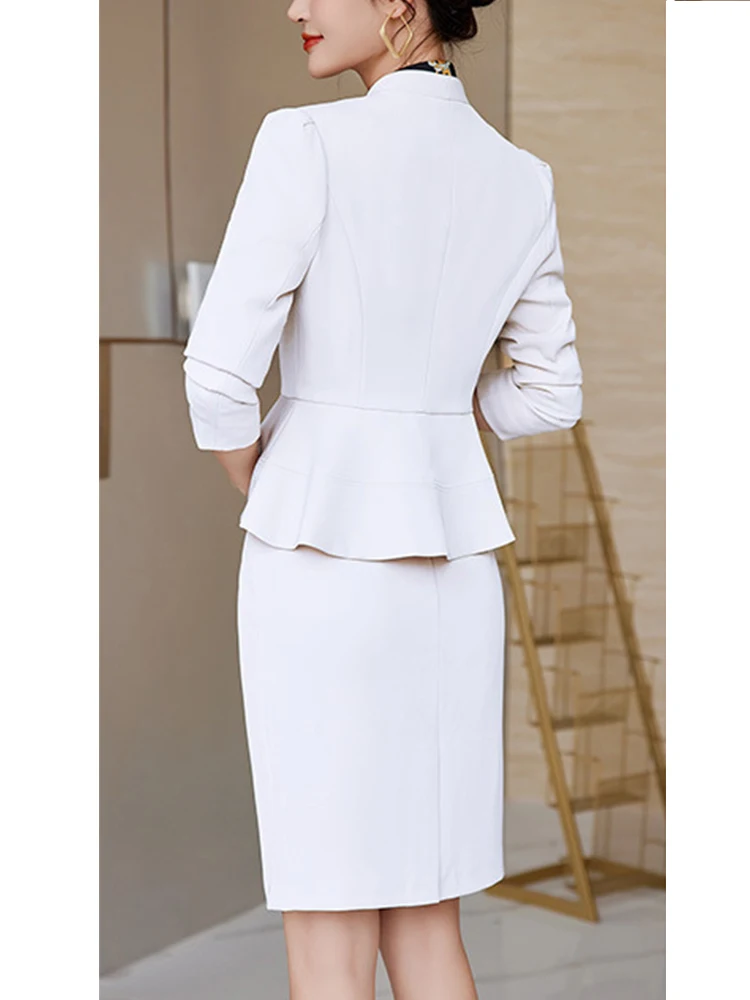 Slim White Suit Women Blazer Set 2023 New Fashion Office Ladies V Neck Long Sleeve Blazers Casual Mini Skirt Suits