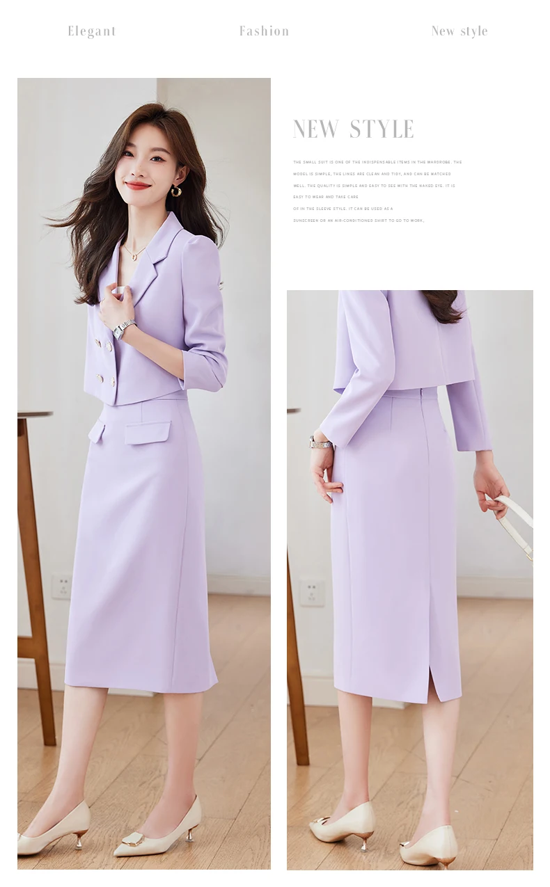 Korea Fashion Solid Elegant Double Breasted Suit Short Jacket + High Waist Slim Midi Skirt Womens Blazer Two Piece Sets Autumn
