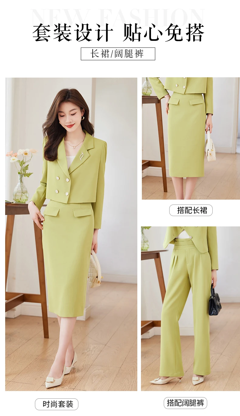 Korea Fashion Solid Elegant Double Breasted Suit Short Jacket + High Waist Slim Midi Skirt Womens Blazer Two Piece Sets Autumn