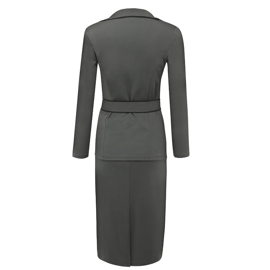 Woman Suit Skirt Jacket Ropa Office Mujer Elegant Full Sleeve Ruffle Pleated Blazer Skirt 2 Pieces Work Office Skirt Suite