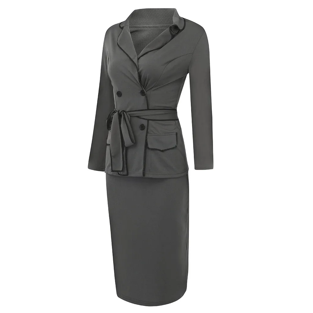 Woman Suit Skirt Jacket Ropa Office Mujer Elegant Full Sleeve Ruffle Pleated Blazer Skirt 2 Pieces Work Office Skirt Suite