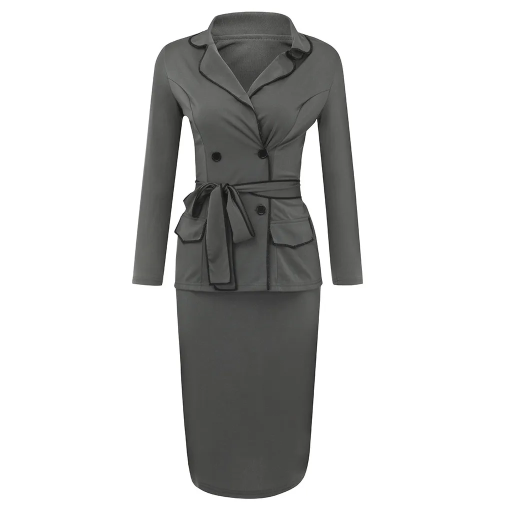 Woman Suit Skirt Jacket Ropa Office Mujer Elegant Full Sleeve Ruffle Pleated Blazer Skirt 2 Pieces Work Office Skirt Suite