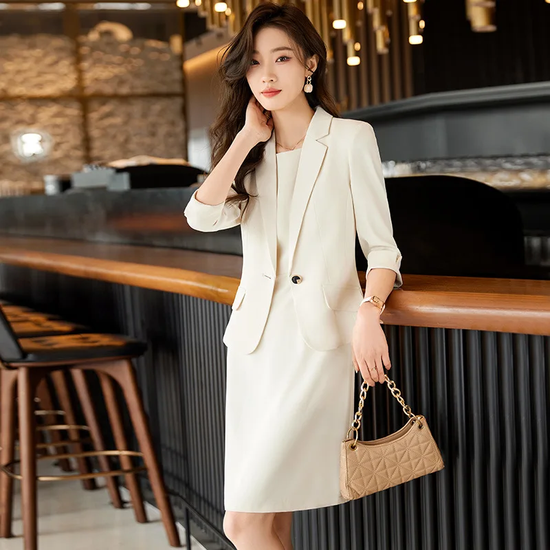 Slim 2 Piece Sets Office Wear Women 2023 New Fashion Turn Down Collar Solid Blazer Elegant Vintage Mini Dress Suits