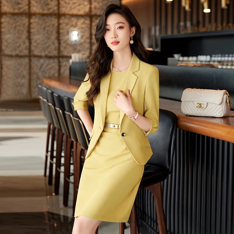Slim 2 Piece Sets Office Wear Women 2023 New Fashion Turn Down Collar Solid Blazer Elegant Vintage Mini Dress Suits