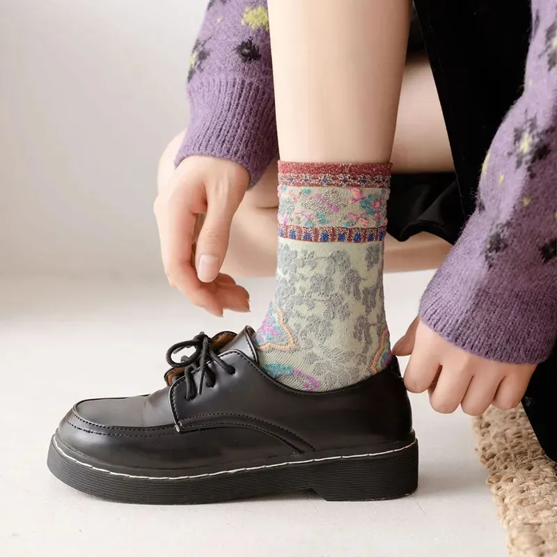 5 Pair Korean Style Women Socks Harajuku Ladies Winter Socks Set Kawaii Flower Print Fashion Streetwear Cute High Quality