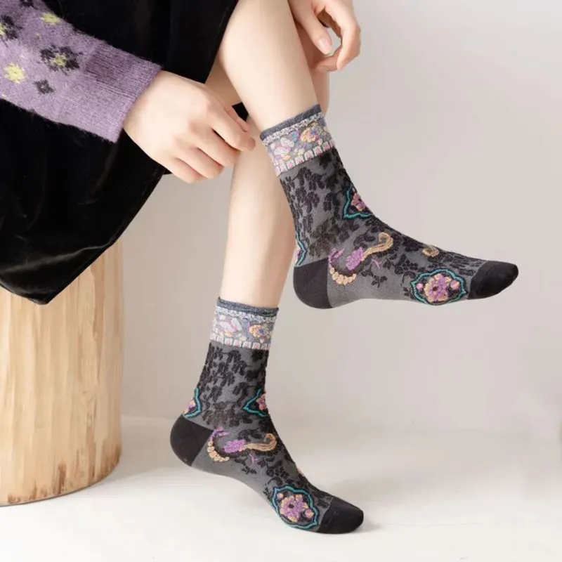 5 Pair Korean Style Women Socks Harajuku Ladies Winter Socks Set Kawaii Flower Print Fashion Streetwear Cute High Quality