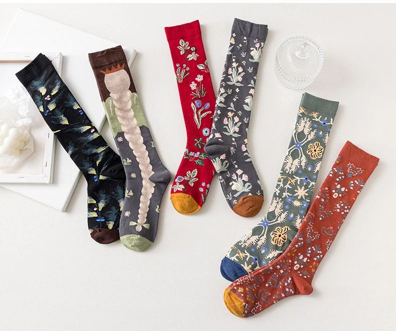 High quality calf socks ins long combed cotton men and women tide socks abstract art comfortable breathable cotton socks