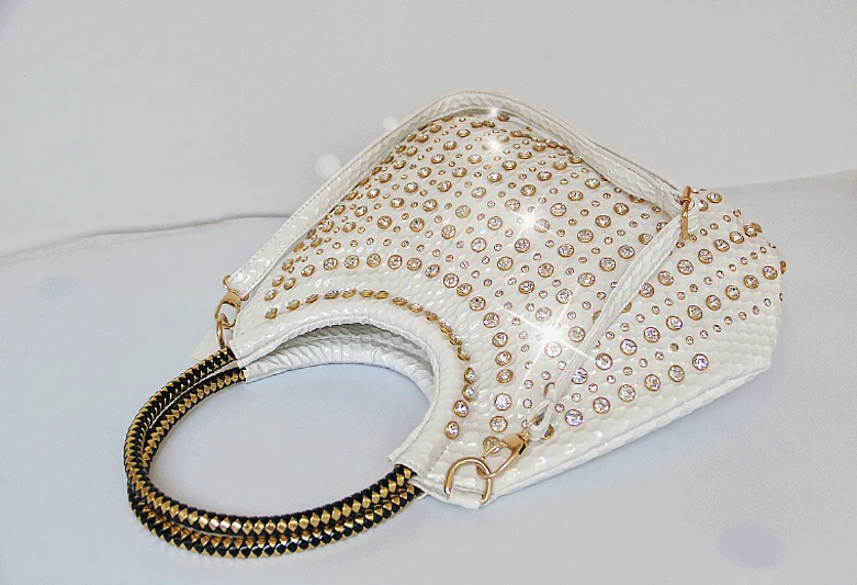 Luxury Fashion Diamonds Women Handbags Genuine Leather Shoulder Bag Female Slung White Rhinestone Messenger Crossbody Bags