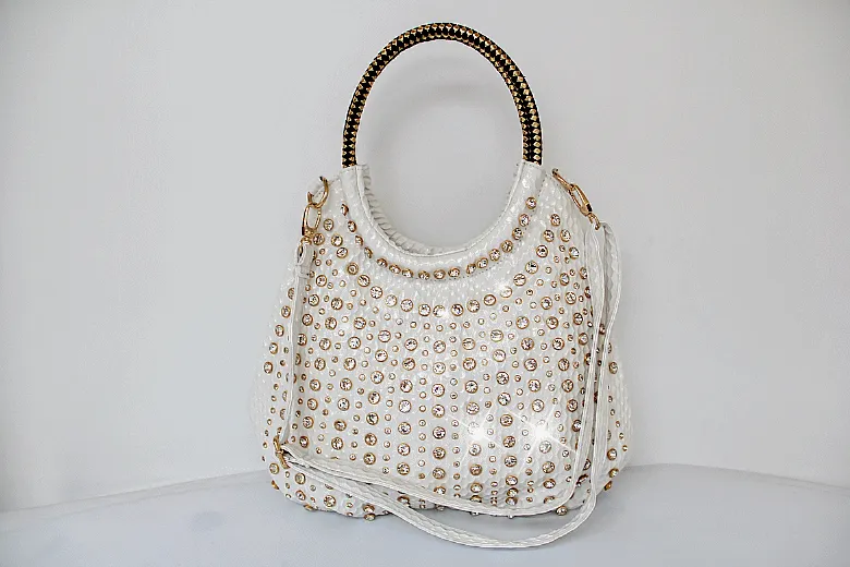 Luxury Fashion Diamonds Women Handbags Genuine Leather Shoulder Bag Female Slung White Rhinestone Messenger Crossbody Bags