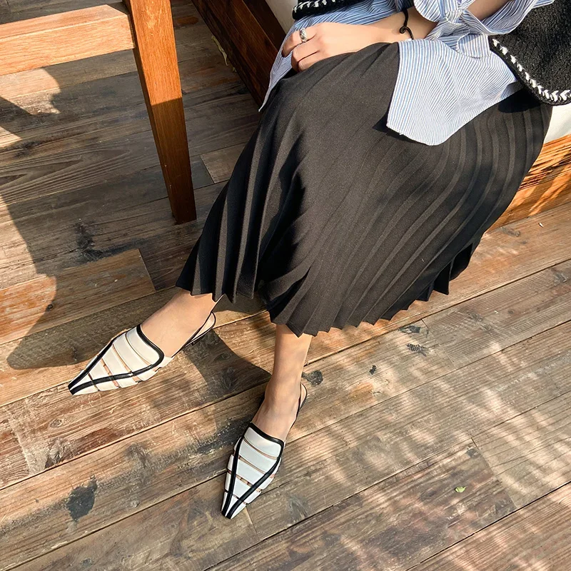 Fashion Women Sandals Cow Leather  Arrival Fashion Summer Casual Shoes Pointed Toe Low Heels Beige 34-40 Sandals for Women