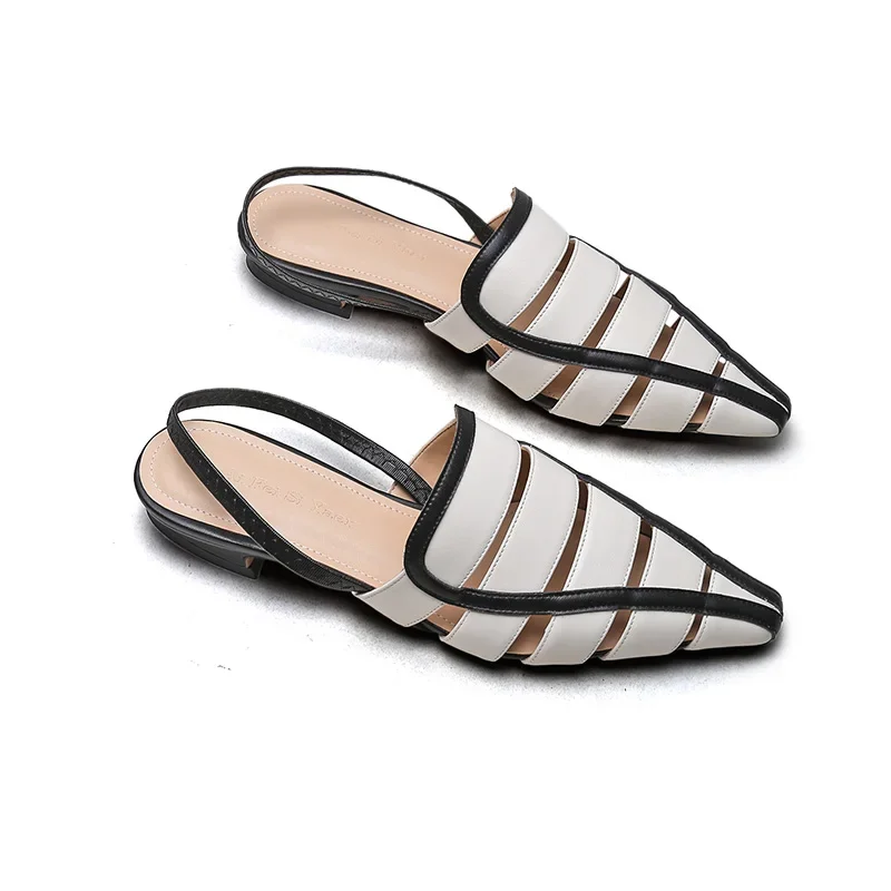 Fashion Women Sandals Cow Leather  Arrival Fashion Summer Casual Shoes Pointed Toe Low Heels Beige 34-40 Sandals for Women