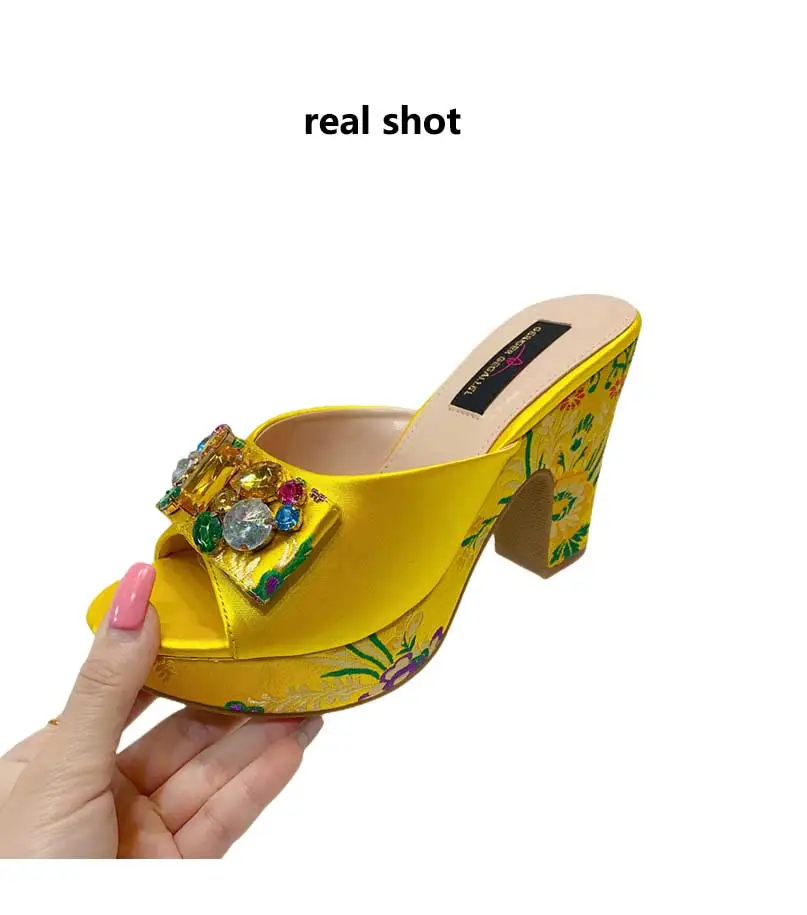 Latest Embroidery Pattern Wedding Women Shoes Nigeria Africa 10cm High Heels Party Gathering Crystal Design Women Shoes