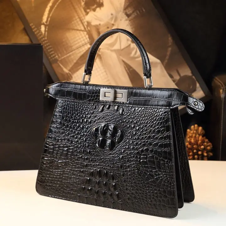 2023 New Genuine Leather Women Handbags Alligator Print Female Mom Shoulder Messenger Bag Luxury Fashion Portable Shell Bags