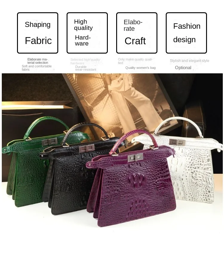 2023 New Genuine Leather Women Handbags Alligator Print Female Mom Shoulder Messenger Bag Luxury Fashion Portable Shell Bags