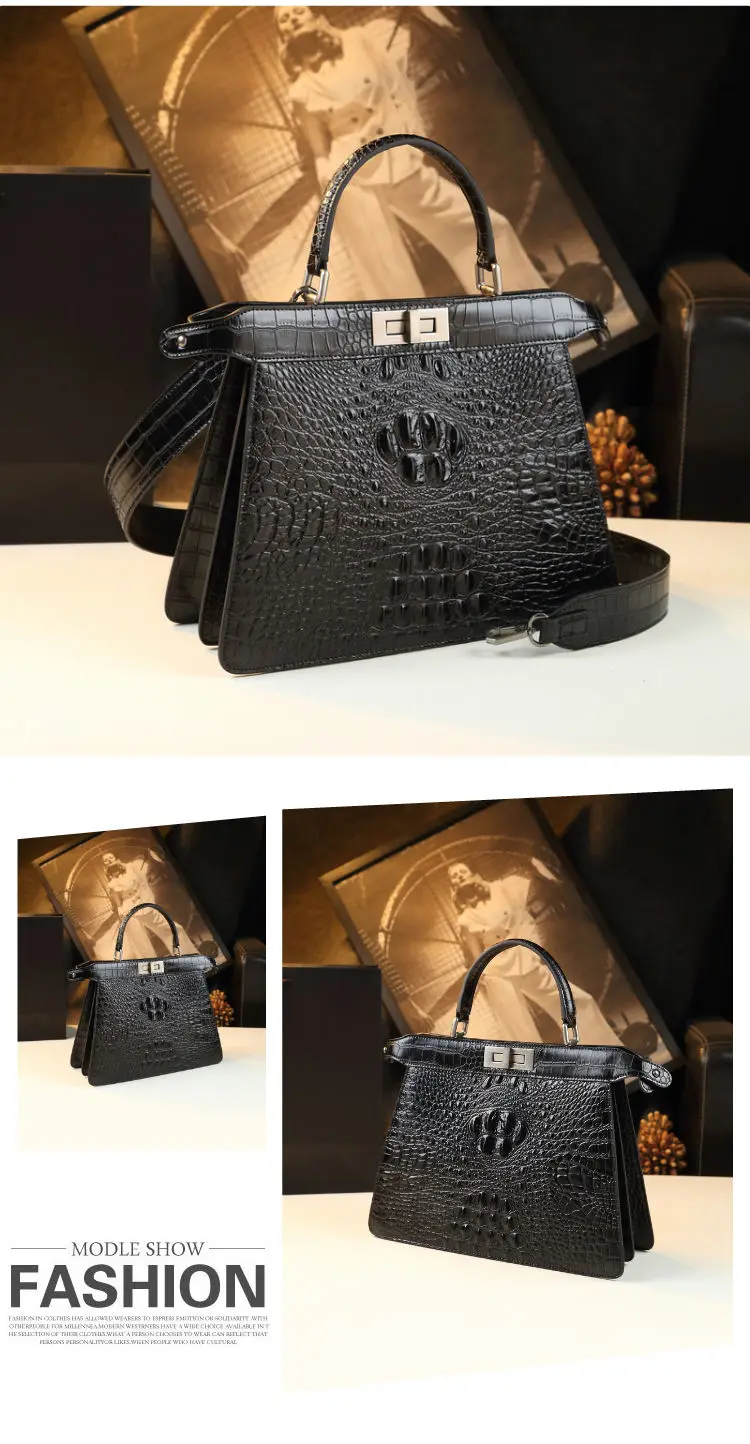 2023 New Genuine Leather Women Handbags Alligator Print Female Mom Shoulder Messenger Bag Luxury Fashion Portable Shell Bags