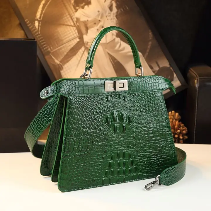 2023 New Genuine Leather Women Handbags Alligator Print Female Mom Shoulder Messenger Bag Luxury Fashion Portable Shell Bags