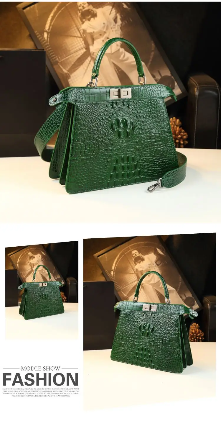 2023 New Genuine Leather Women Handbags Alligator Print Female Mom Shoulder Messenger Bag Luxury Fashion Portable Shell Bags