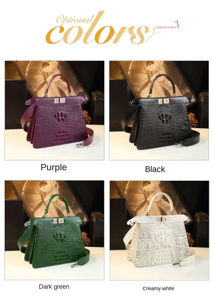 2023 New Genuine Leather Women Handbags Alligator Print Female Mom Shoulder Messenger Bag Luxury Fashion Portable Shell Bags