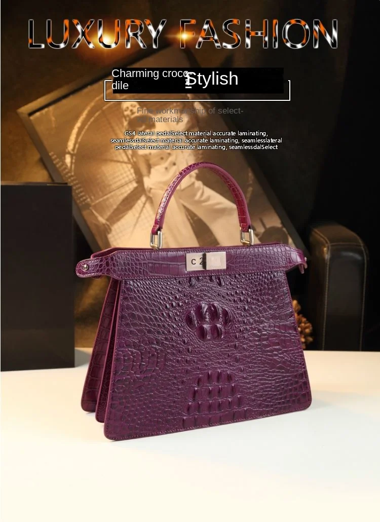 2023 New Genuine Leather Women Handbags Alligator Print Female Mom Shoulder Messenger Bag Luxury Fashion Portable Shell Bags