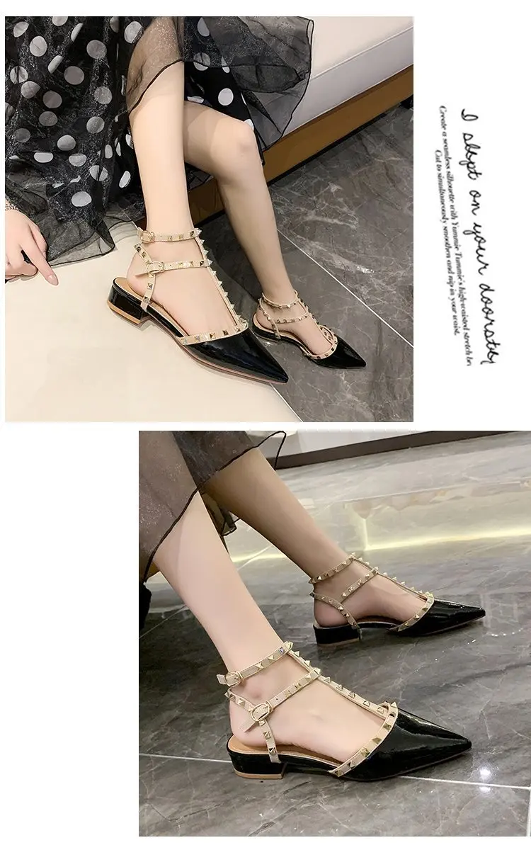 2024 Studded Low Heel Ladies Square Heel Pointed Toe Shoes Women's New Sexy Ladies Shoes Sandals Zapatos Transparentes De Mujer