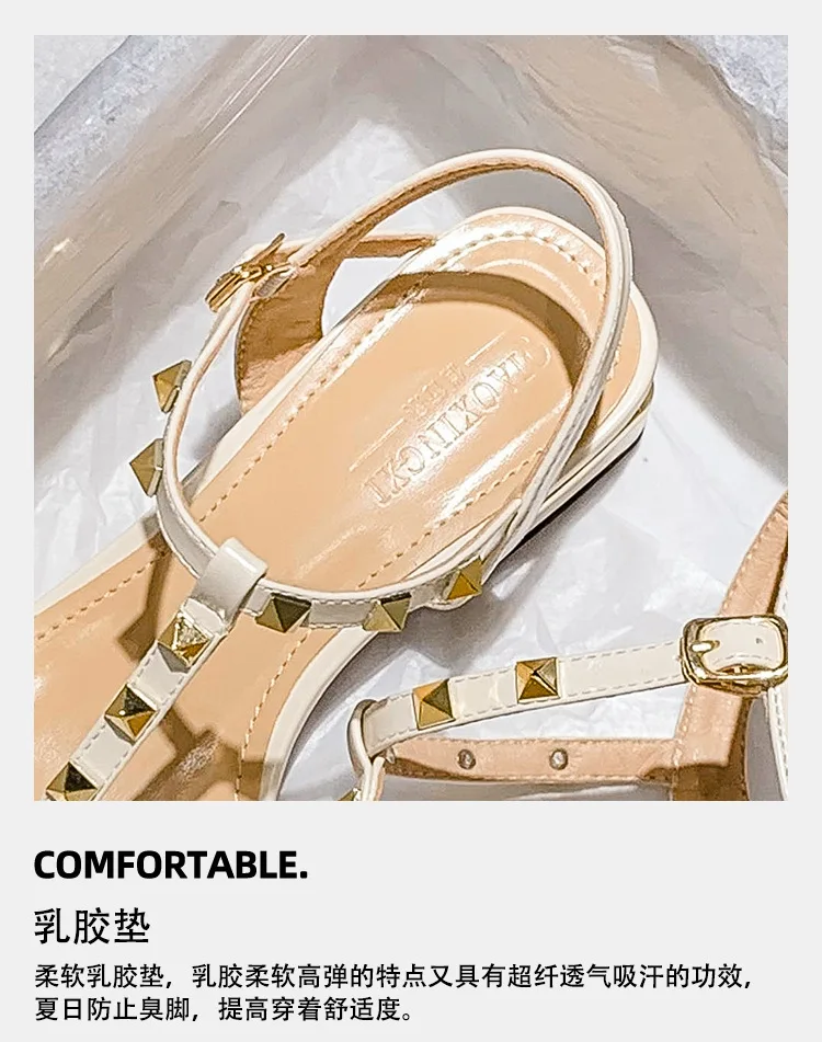 Summer low heel women rivets sandals thin ribbon fashion Korean design girls shoes large size wear slippers free delivery