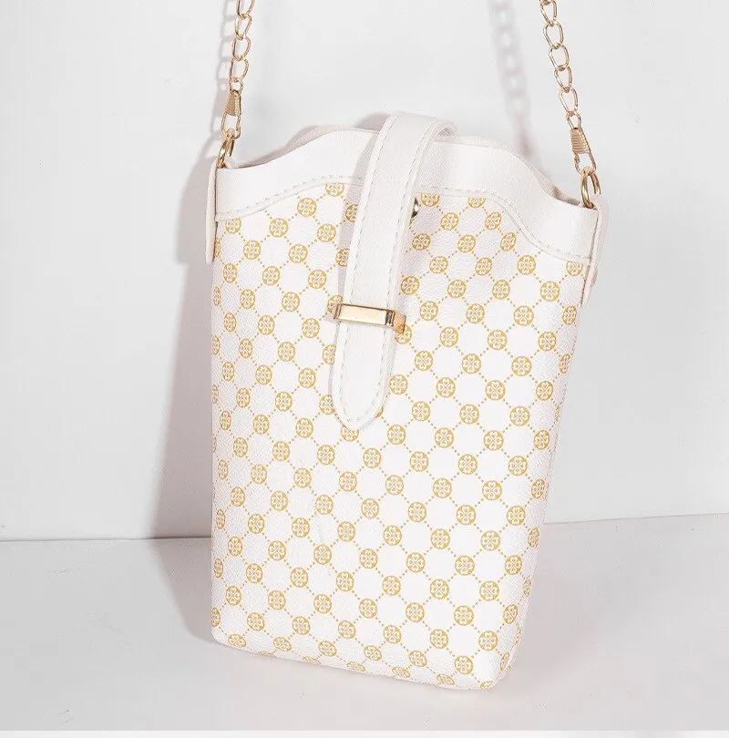 New Fashion Plaid Polka Dot Print Single Shoulder Bag Casual Oblique Chain Crossbody Mini Small Bucket Bag