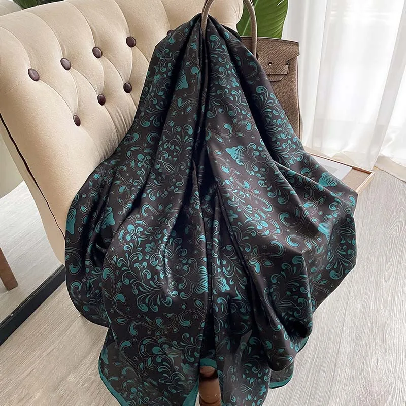 180*90cm Large Silk Satin Scarf Hijab Women Print Spring New Shawl Wrap Female Hand Foulard Pashmina Travel Echarpe 2022 NEW